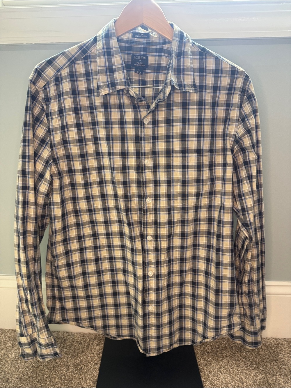 J. Crew Plaid Button-Down Shirt in Blue and White